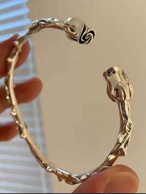 Vintage Silver Rose Adjustable Cuff Bracelet